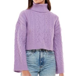 WAYF Sweet Nothings Lavender Cable Knit Turtleneck Sweater